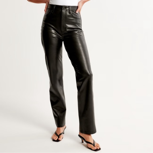 Abercrombie 90s Straight Vegan Leather Pants in Black - Picture 1 of 4